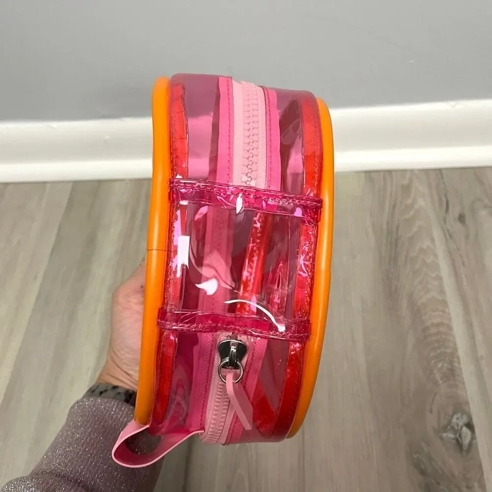 Bath &‎ Body Works Transparent Pink & Orange Zip Around Cosmetic Makeup Bag